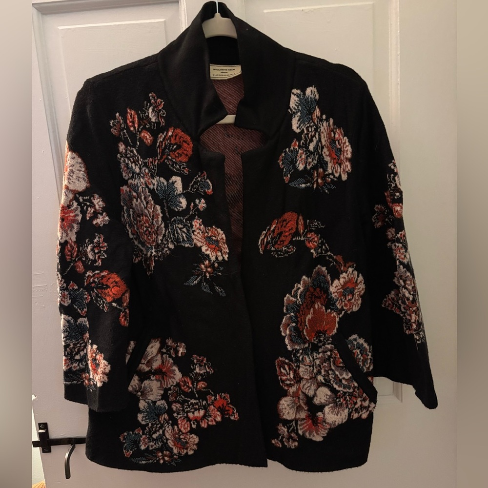 Anthropologie Moulinette Soeurs Floral Sweater Jacket Black Terracotta - S